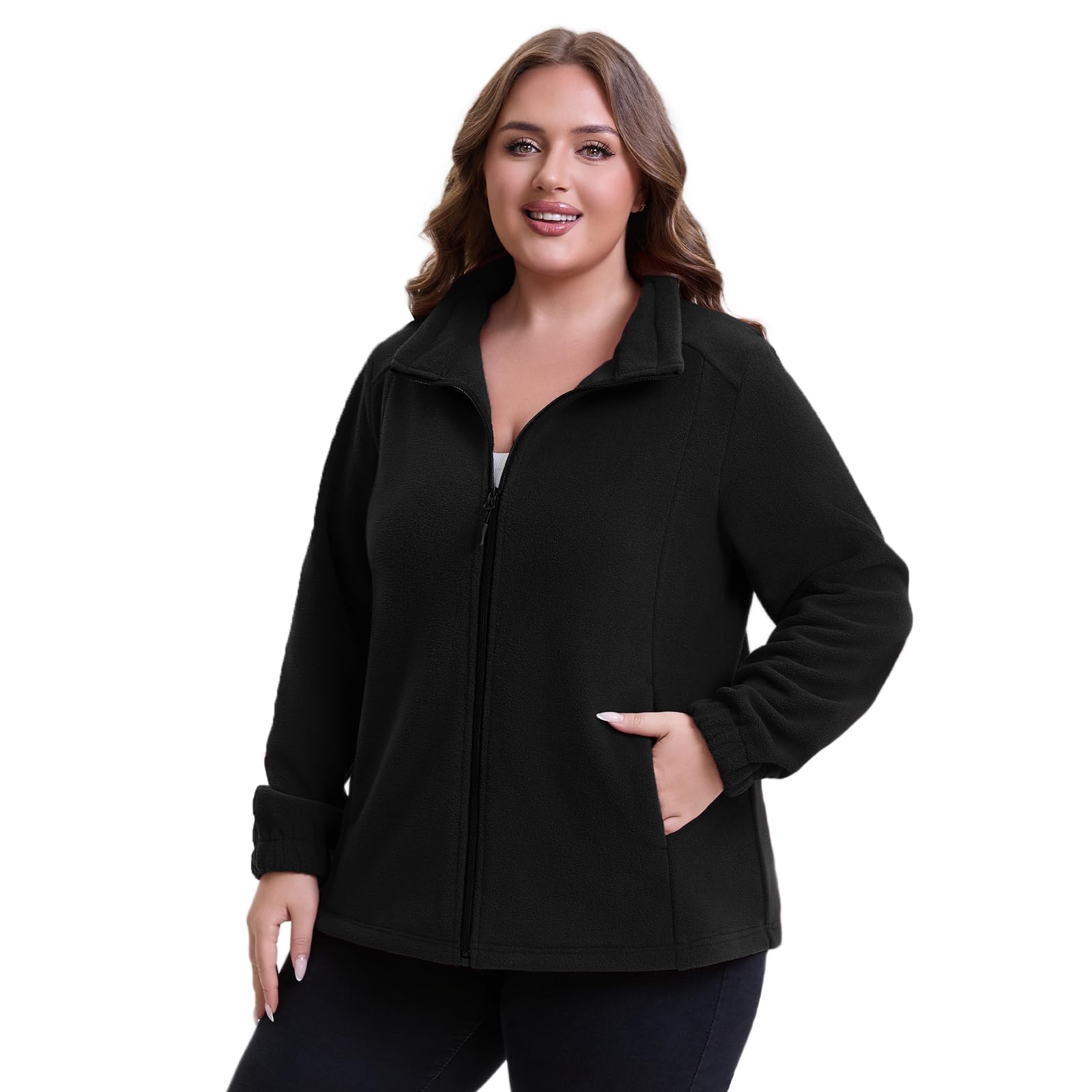 HHE Women Plus Size Fleece Jacket Zip Up Lightweight Soft Polar Fleece Jacket