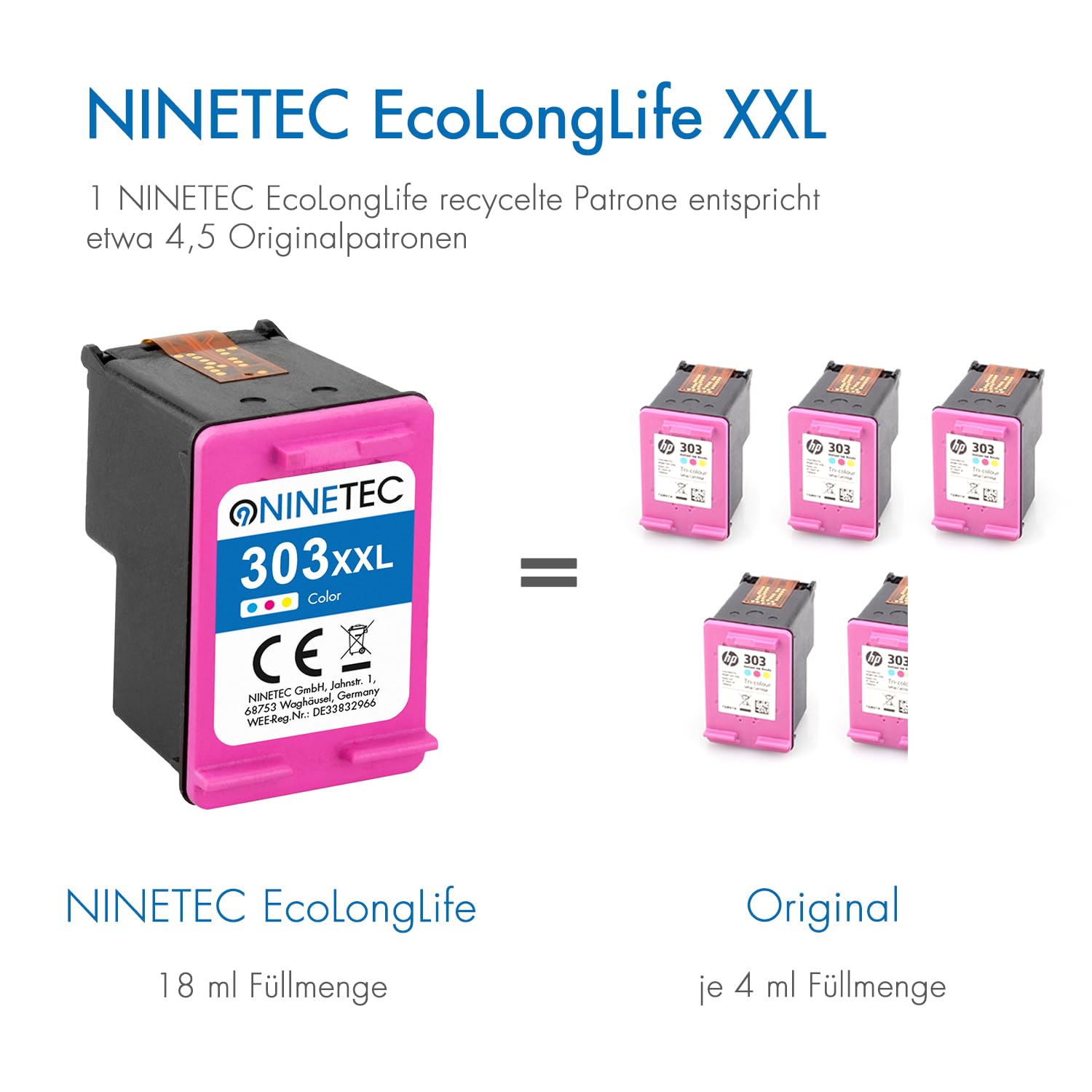 NINETEC Cartucce 303 XL Nero E Colore – Multipack Per HP Envy Inspire E Photo, 600 Pagine In Nero, 415 A Colore