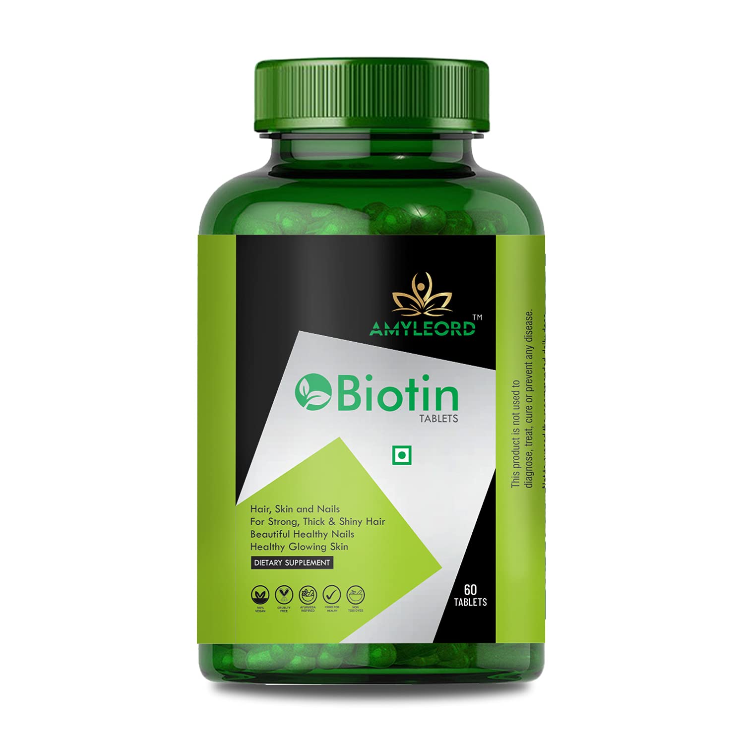 Amyleord Biotin for Strong, Thick & Shiny Hair, Healthy Glowing Skin and Beautiful Healthy Nails - 60 Tablets