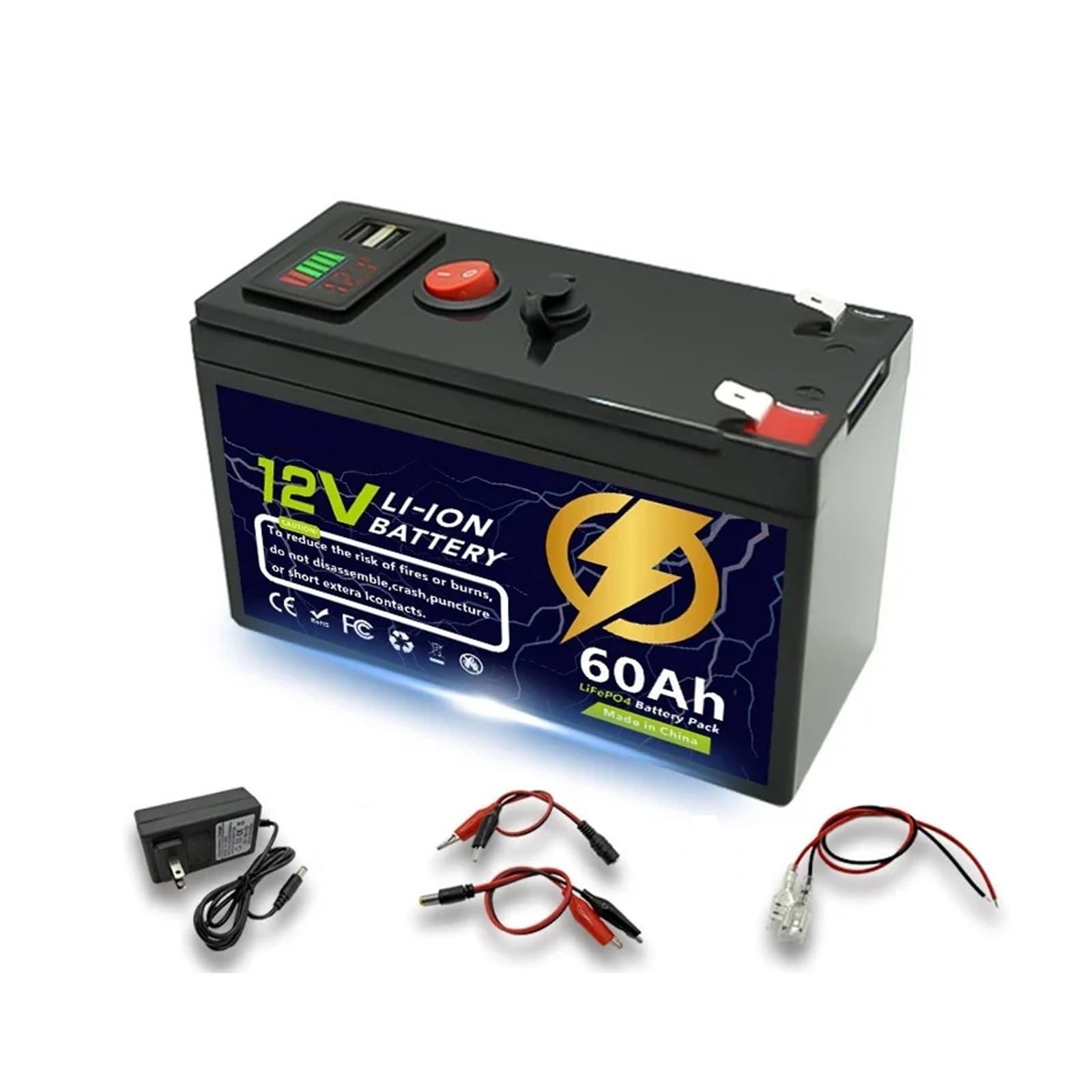 Batería de litio LiFeP04 de 12 V y 60-150 Ah con BMS integrado for carga solar, buscador de peces, aplicaciones marinas, de acampada al aire libre y fuera de la red eléctrica.(12V 60Ah)