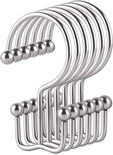 Miniatura 6 de Ganchos para cortina de ducha, anillos de metal inoxidable de doble cara para cortina de ducha de baño, forro y barra, juego de 12 ganchos (níquel