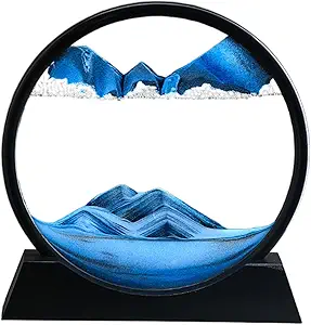YKW 3D Deep Sea Moving Sand Art,Relaxing Kinetic Sandscape Art Table Desk Top to Decor for Any Home, Office Desktop, Mantle,Bookshelf Making It Ideal for Any Setting (10inches, Blue)
