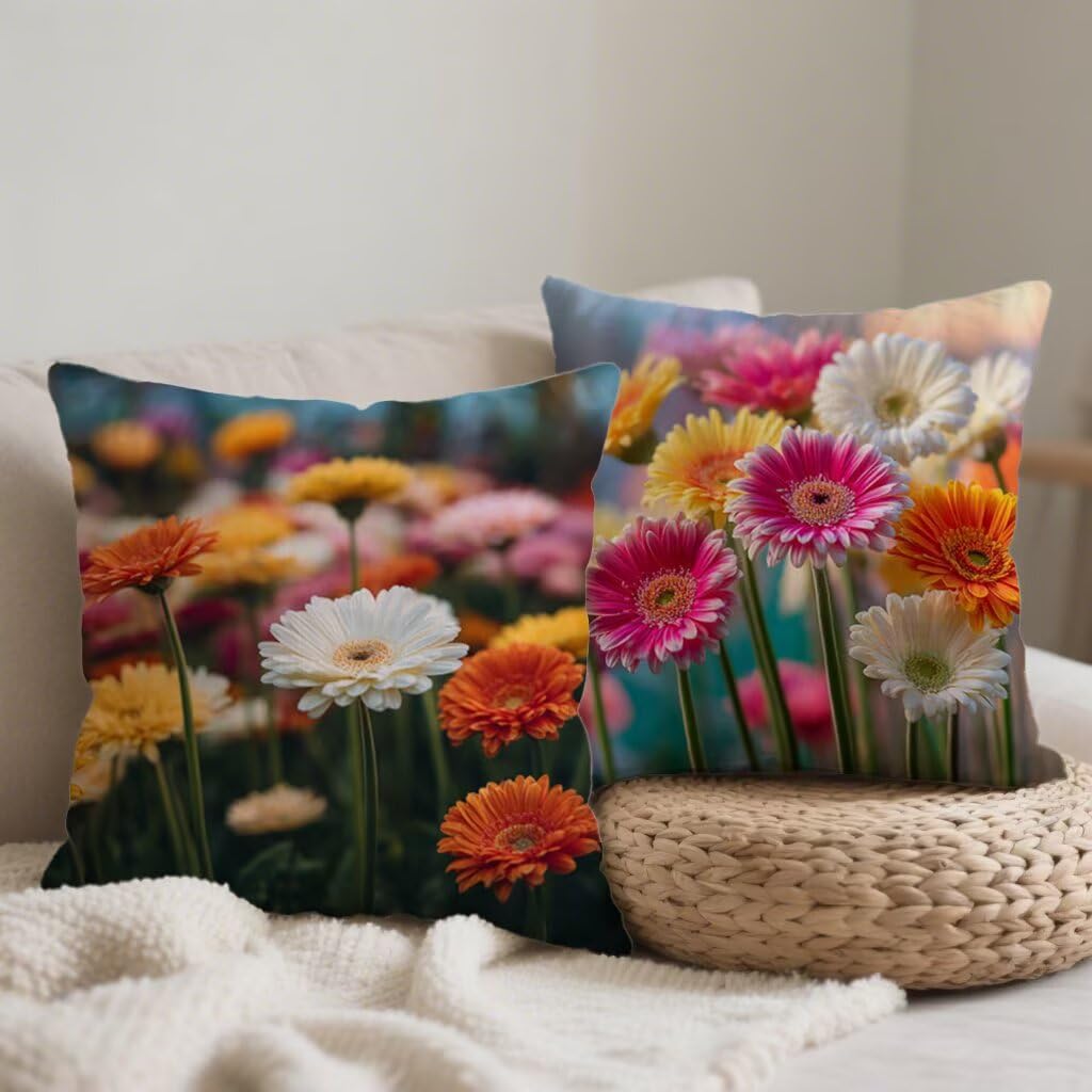 Federa Cuscino 80x80 Margherita Cuscini Divano Arancia Cuscini da Esterno Impermeabili Linoi Set di 2 Decorativi Cushion Covers per Giardino Soggiorno Sofá Balcone Patio, Regalo per Donne 1B-39
