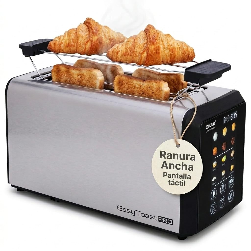 Tostadora Pan Inteligente Automatica Digital Ranura Extra Ancha Pantalla Tactil 6 Niveles Tostado Seleccion tipo Pan Descongelar Recalentar con Bandeja Migas Rejilla Calienta Pan Acero Inoxidable