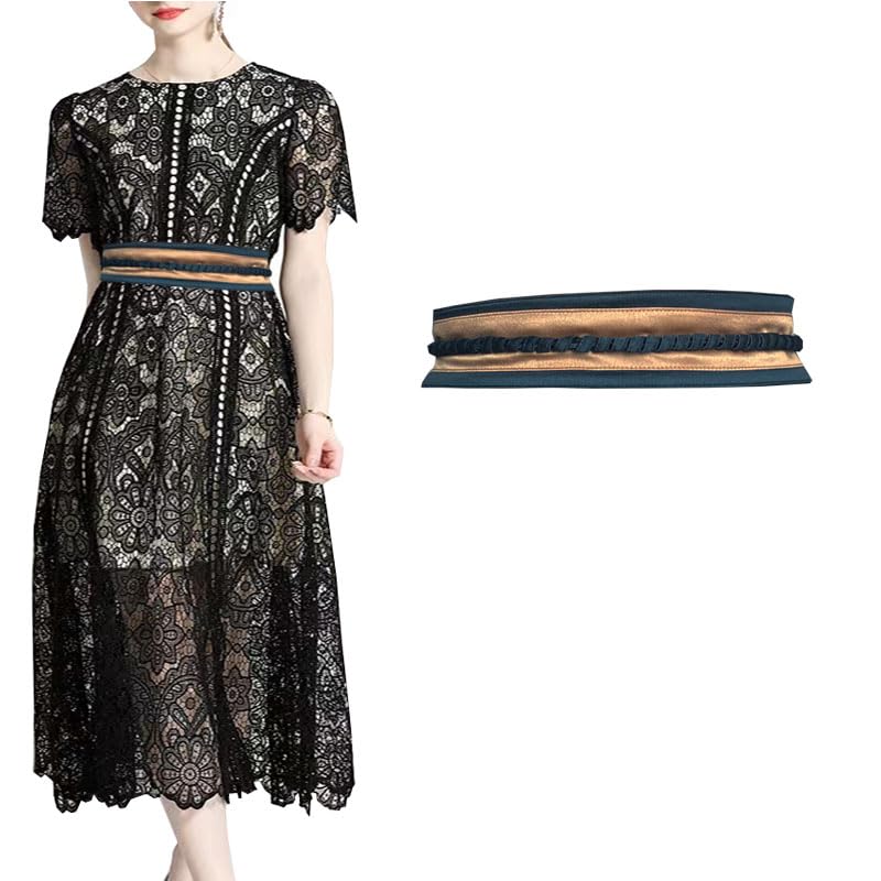 Women's wide belt stretch patchwork knotted with retro dress waist cover