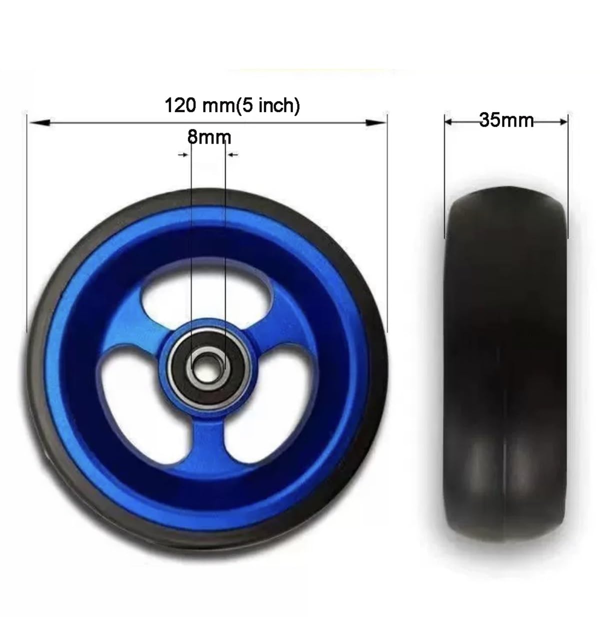 Ruedas Delanteras de Repuesto para Silla de Ruedas Deportiva,llanta Sólida, Cubo de Aleación de Aluminio, Rodamiento de 8 mm (5/16")(5inch(120mm))