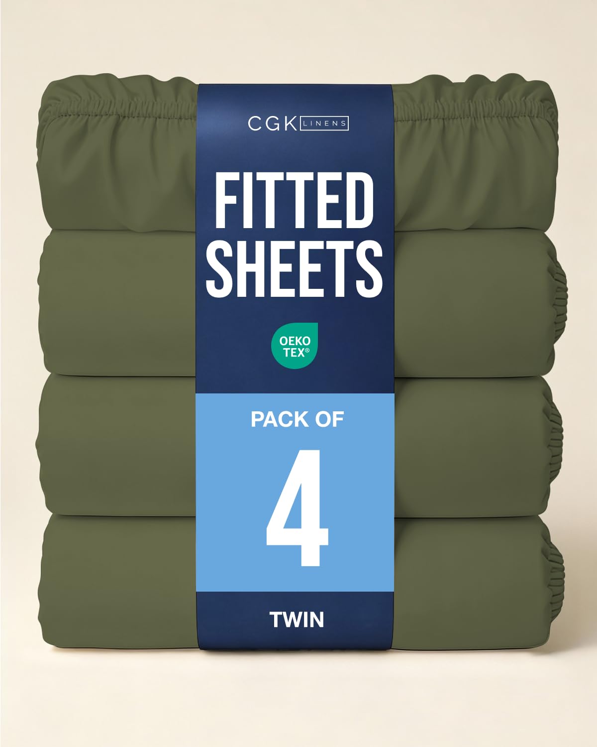 Twin Fitted Bed Sheet - Pack of 4 Single Fitted Sheet Only - Sage Green