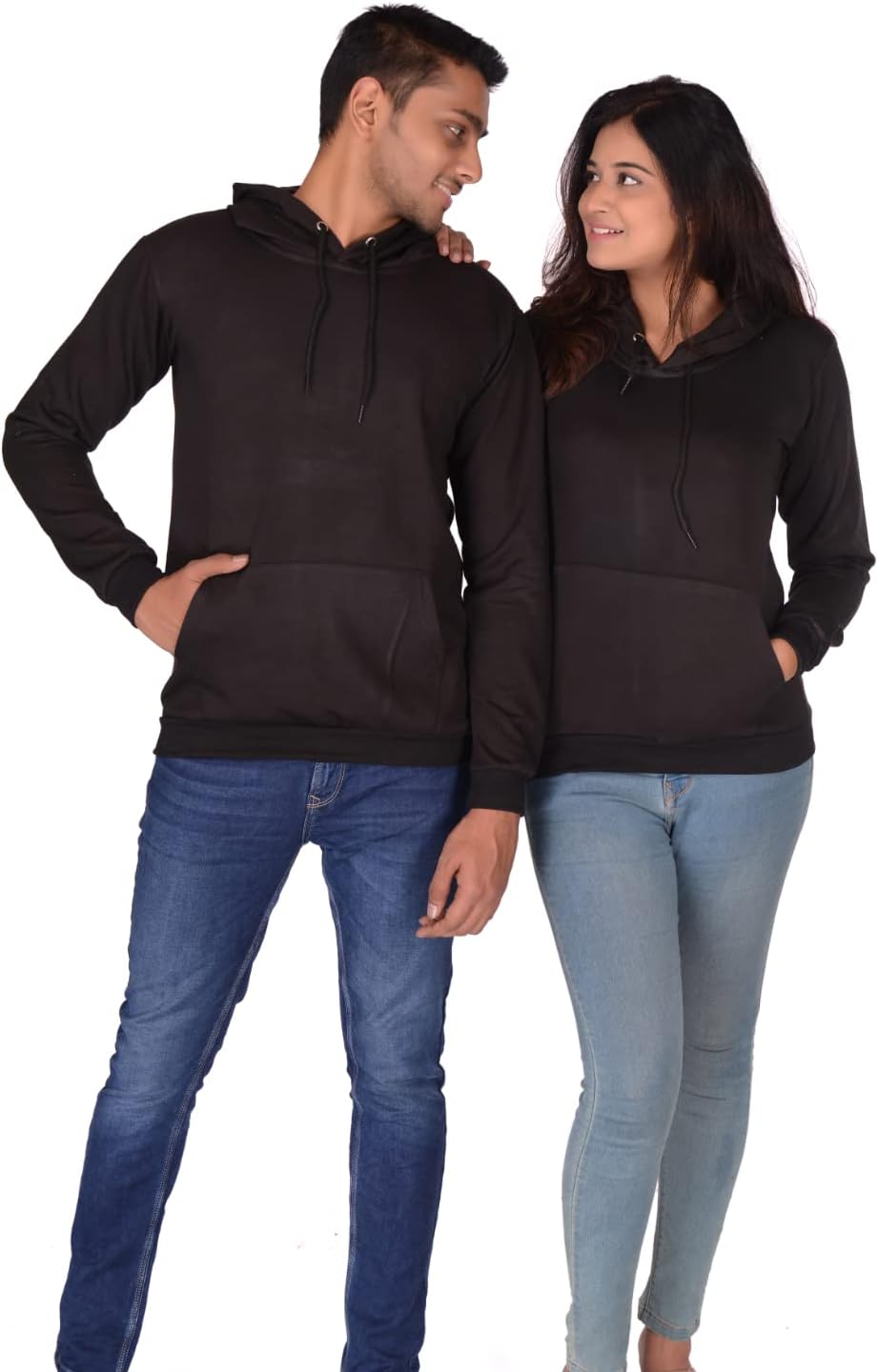 DeshiDukanUnisex-Adult Cotton Hooded Neck Hooded Sweatshirt (DDHOOD-PLN-B_M-XS_Black_Men's M (40) - Women's XS (36))