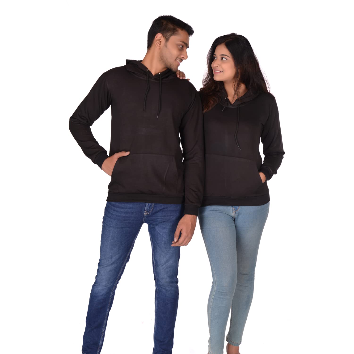 DeshiDukanUnisex-Adult Cotton Hooded Neck Hooded Sweatshirt (DDHOOD-PLN-B_M-XS_Black_Men's M (40) - Women's XS (36))