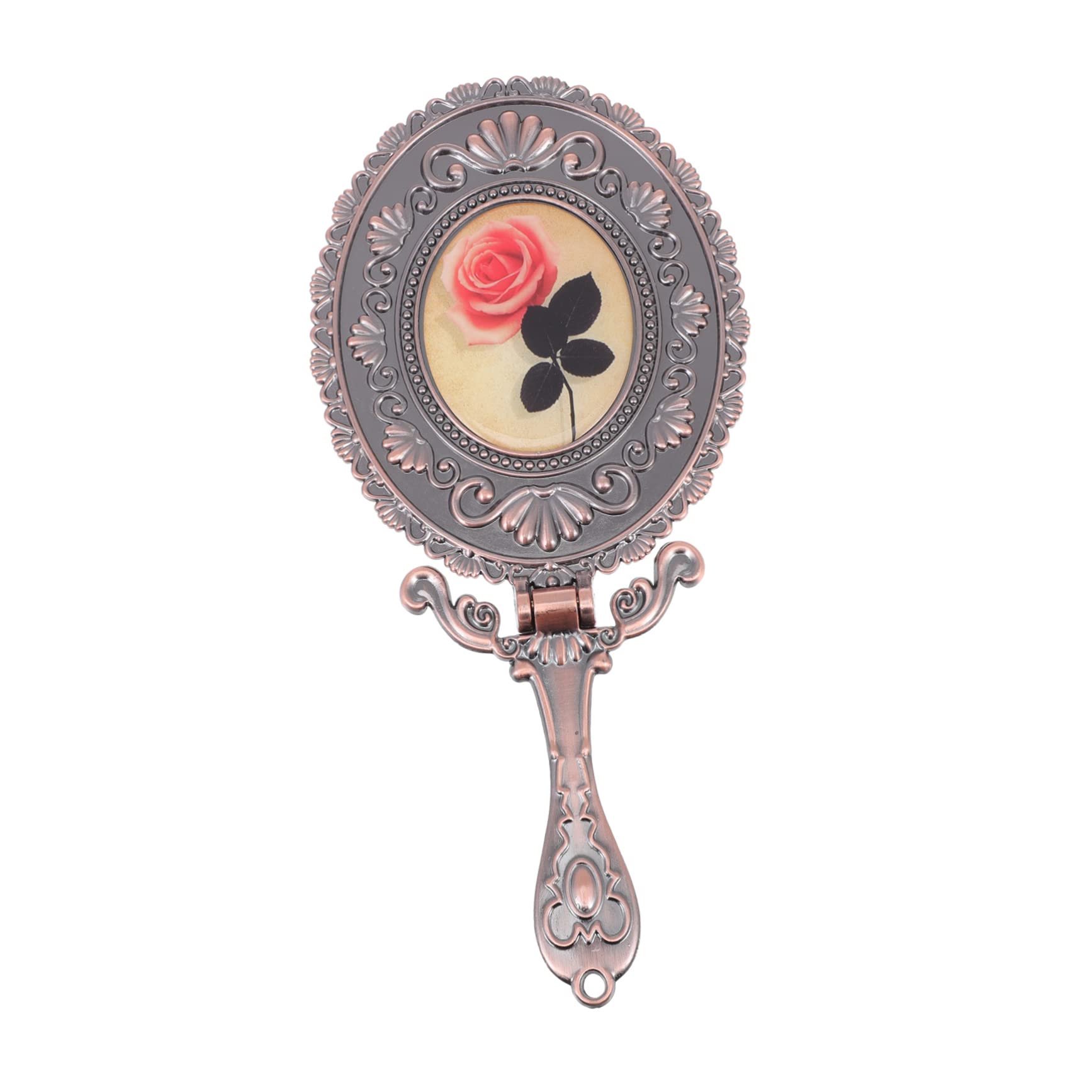 Miroir à main rétro pliable or rose pour voyage et maquillage