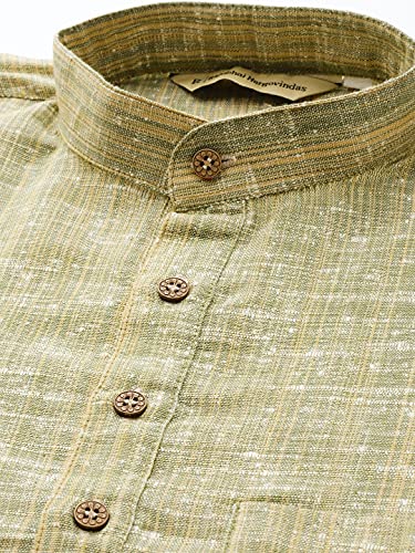Image of Rajubhai Hargovindas Green Khadi Half Sleeve Kurta