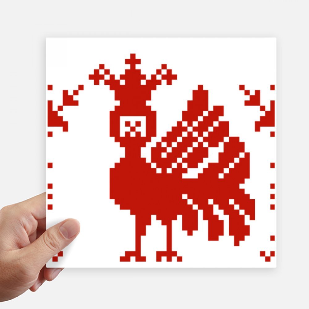 Sticker carré 20cm mosaïque rouge animal russe au design géométrique multicolore 4Pcs
