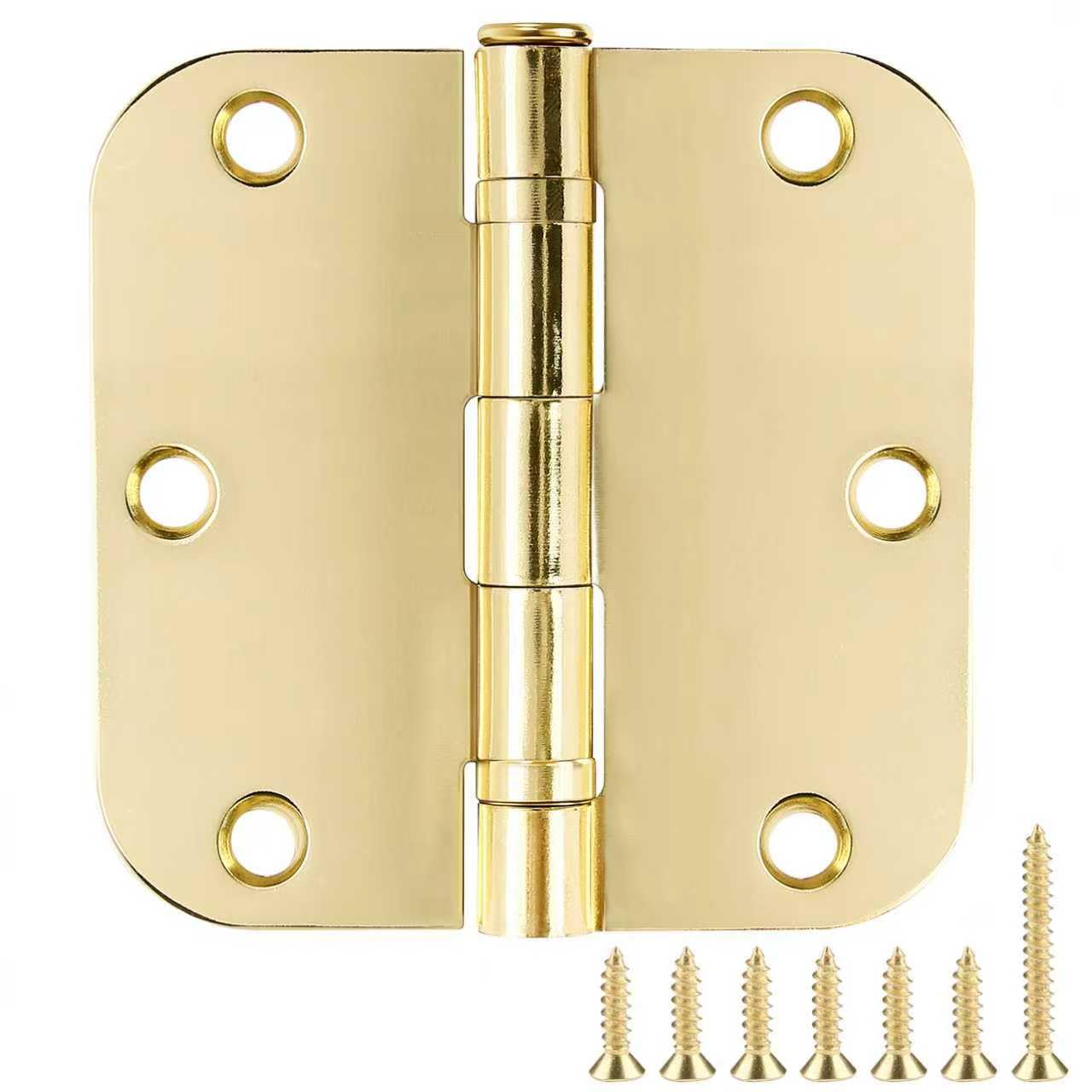 TDCHINGES Rounded Door Hinges Polished Brass 3.5 Inch 5/8" Lasting Mute