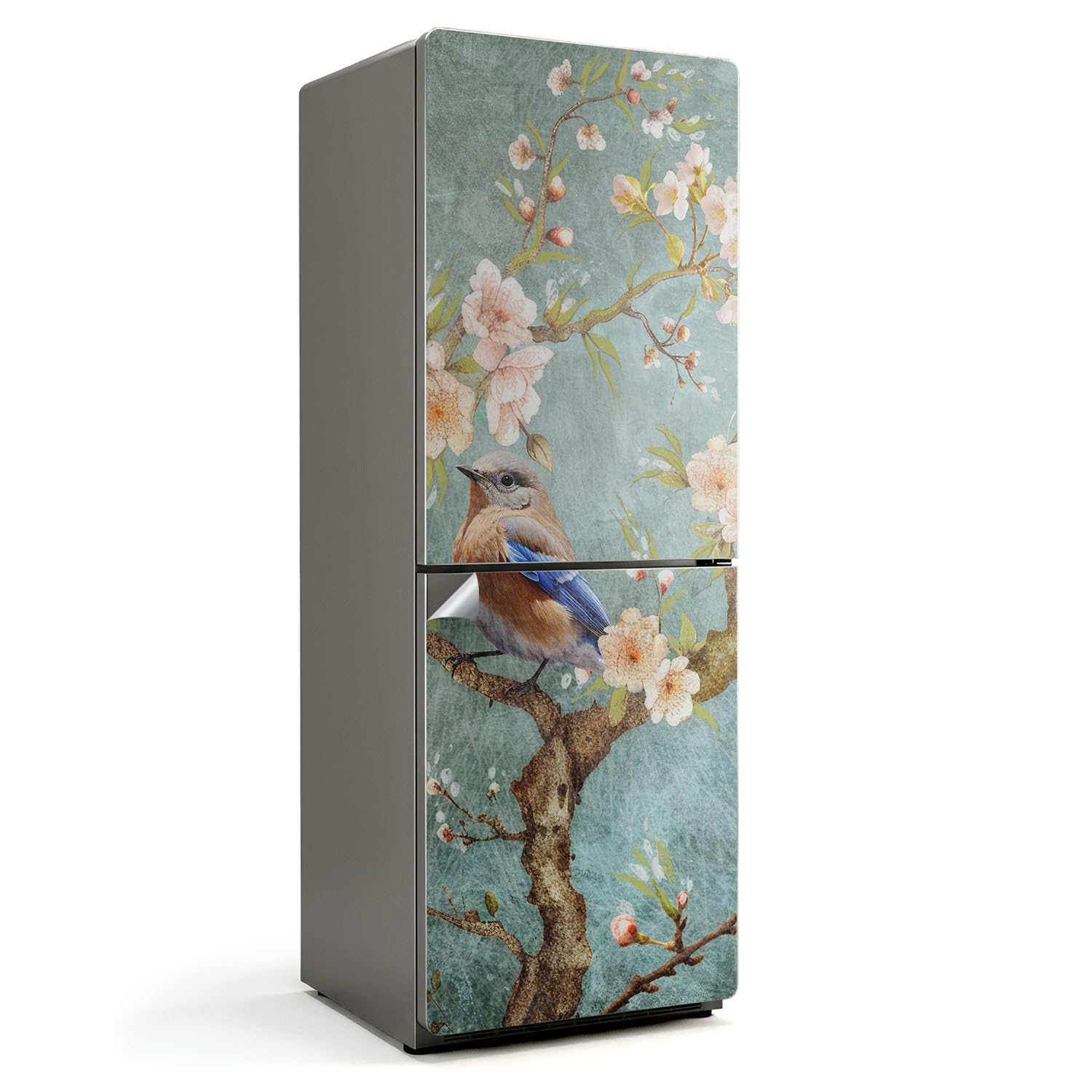 Sticker réfrigérateur oiseau fleurs ravive votre cuisine avec un décor nature 70x190