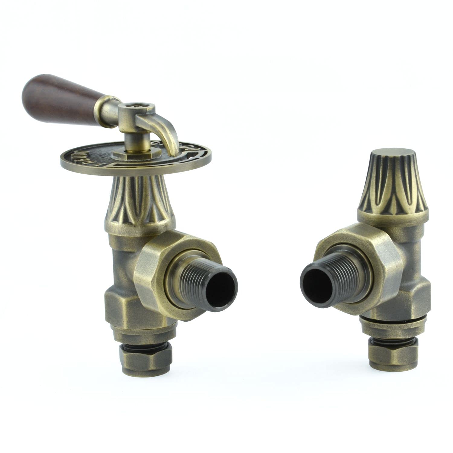 Hot Flow Old English Brass | Hudson Traditional Throttle Radiator Valve & Lock-Shield - (Angled Manual)