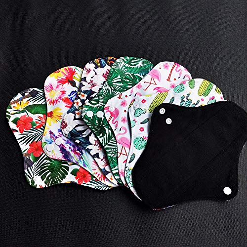 Image of 7PCS Pack Washable Cloth Pads Including 6PCS Heavy Flow Feminine Hygiene Bamboo Charcoal Cloth Mama Reusable Menstrual Pads Reusable Sanitary Napkins Pad + 1PC Mini Wet Bag