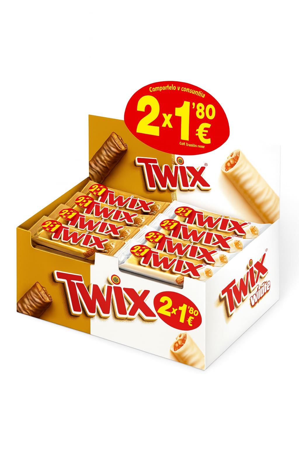 Pack 48 Barritas TWIX – 24 Clásico + 24 White – Caramelo y Galleta Crujiente – Surtido de Chocolate con Leche y Blanco – Formato Ahorro para Compartir o Disfrutar