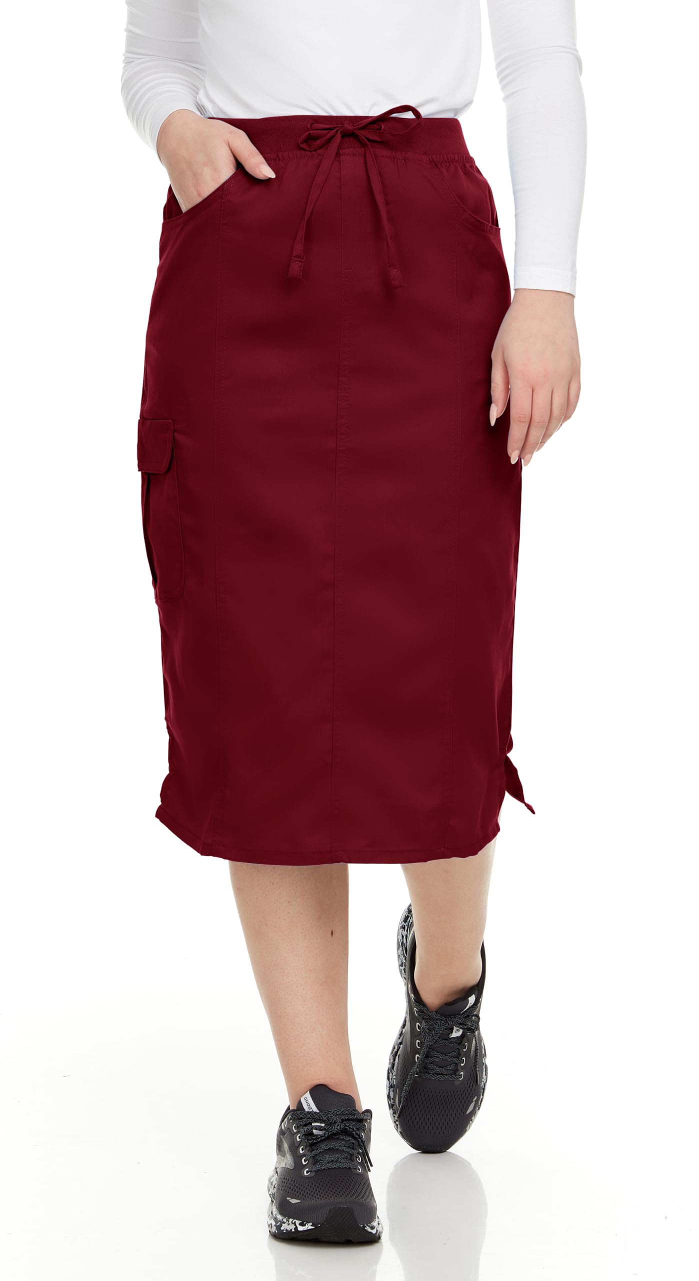 MediChic Women's Stretch Scrub Skirt - 5-Pocket, Comfortable & Durable Workwear Skirt for Healthcare, Medical Nurse, Wine