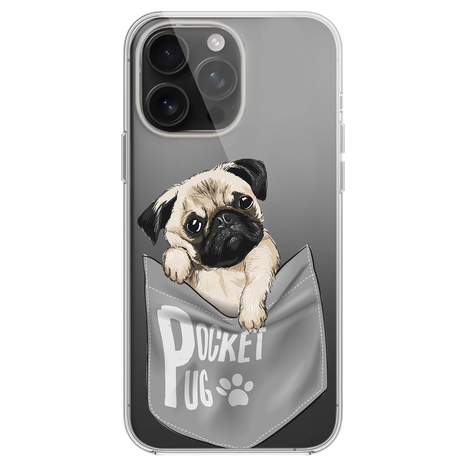 Blingy's For IPhone 16 Pro Case, Cute Pug Pattern Fun Dog Style Funny Cartoon Animal Design Transparent Soft TPU Protective Clear Case (6.3 Inch) (Bandana Pug