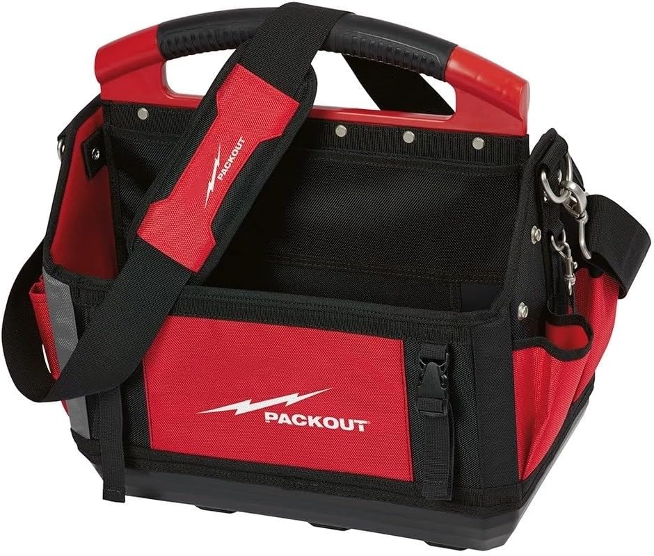 48-22-8315 Tool Tote for Milwaukee 15" PACKOUT Storage Tote, 32 Total Pockets Length 11 in Width 15 in Height 17in - Red/Black