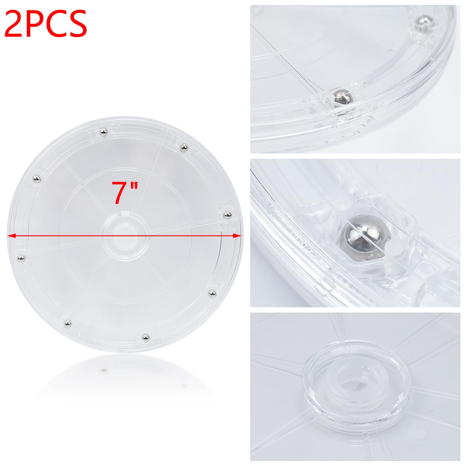 Organizador de plato giratorio Lazy Susan de 7 pulgadas, soporte giratorio de acrílico transparente con rodamientos de bolas de acero para especias, decoración de pasteles, TV, laptop, 2