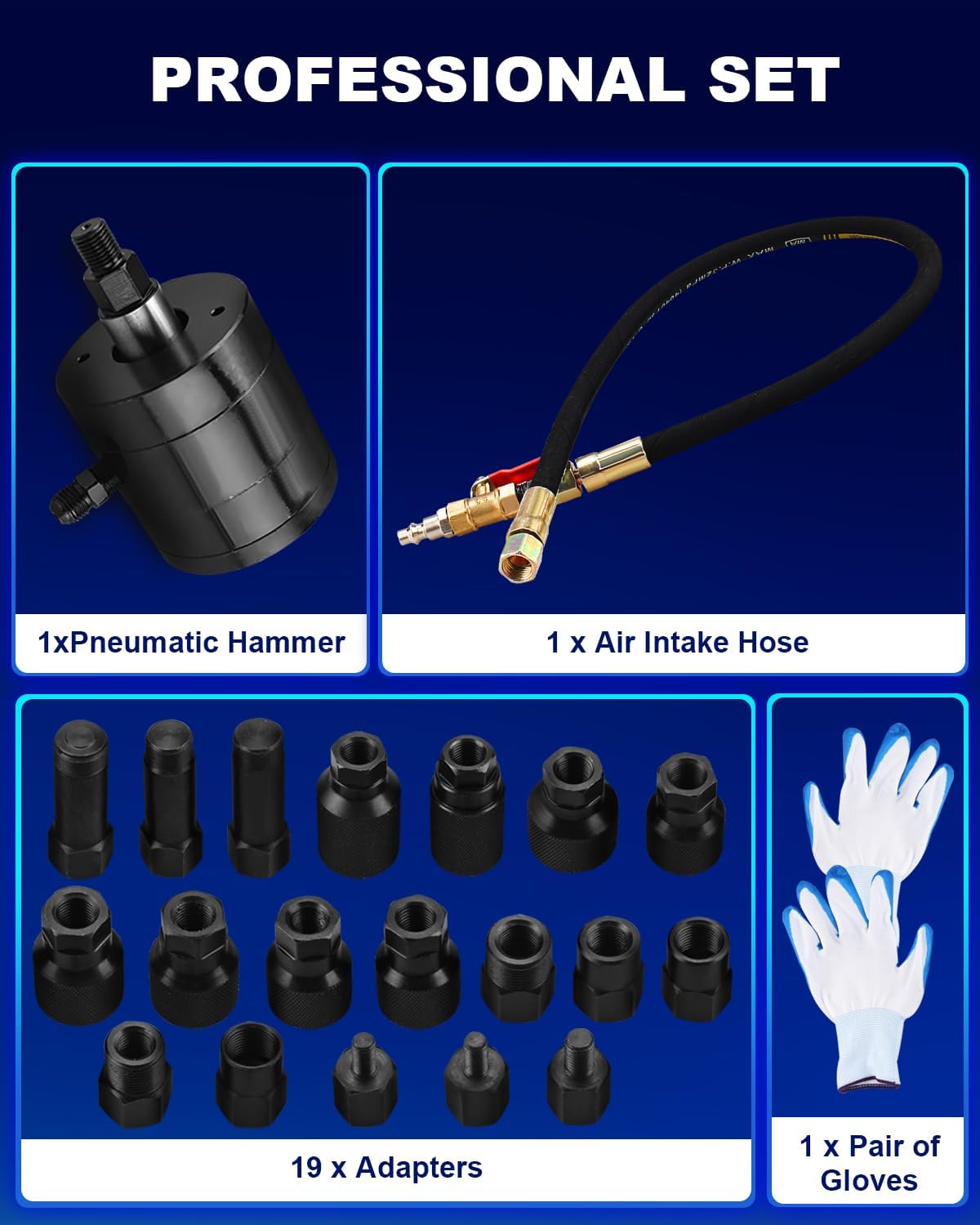 BOOMSTART Extractor de inyectores neumáticos de 21 piezas,Extractor de inyector neumático con adaptador,Herramienta de extractor de inyectores de aire comprimido