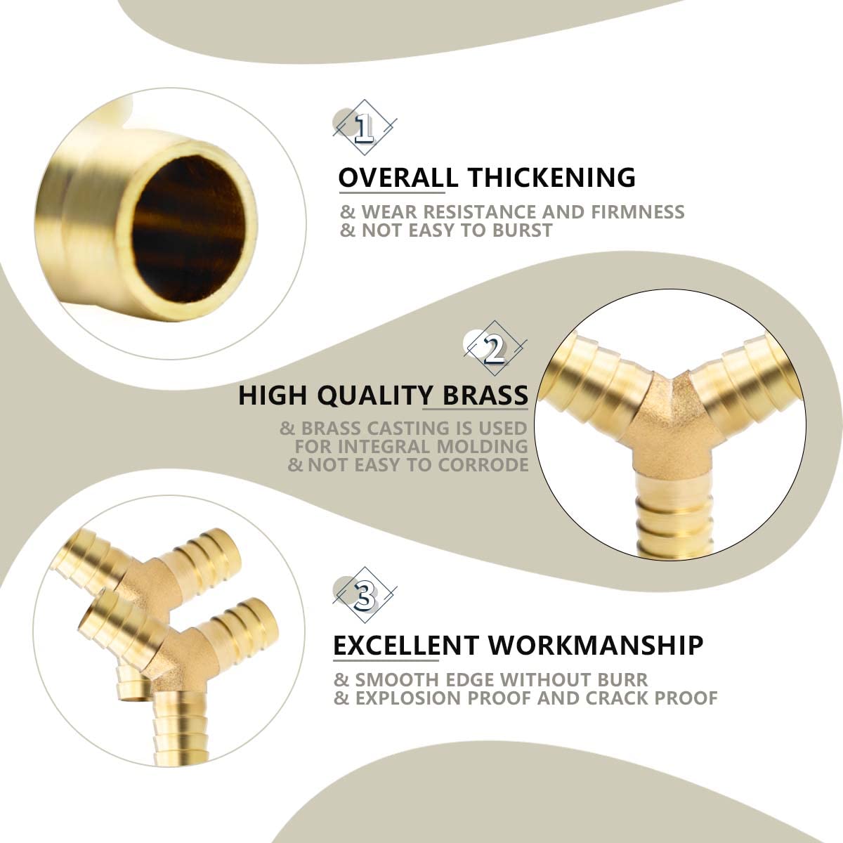 Bwintech 6 Uds accesorios de espiga para manguera, conector de espiga de latón en forma de Y de 3 vías de 14mm con 18 abrazaderas