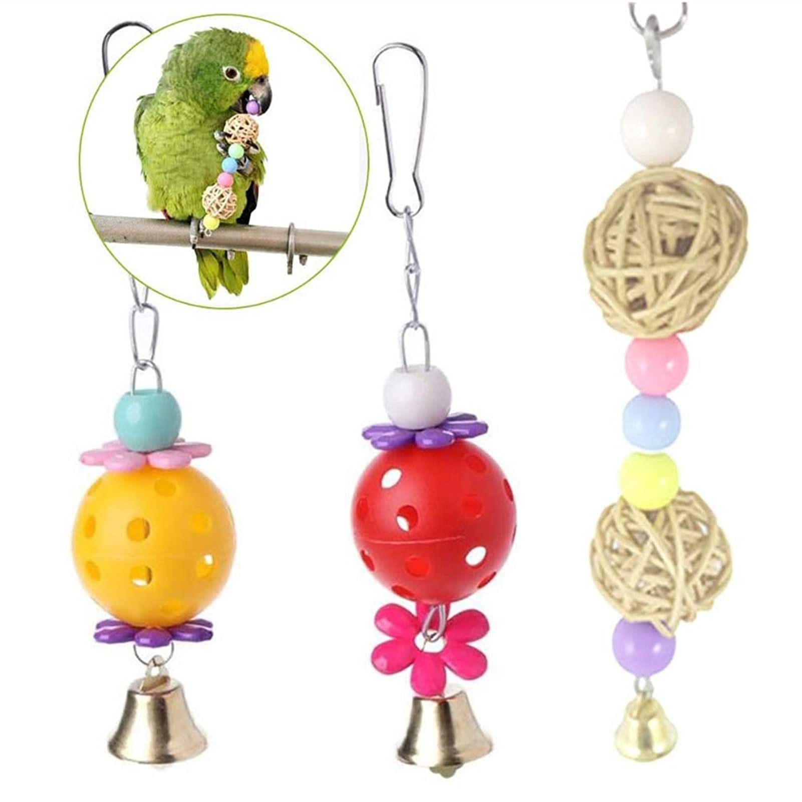 Vogelspielzeug 1. 4 STÜCK Papagei Käfig Kauspielzeug Vogel Spielzeug Vögel Zubehör Liefert Swing Weiche Leiter Luftleiter Holzperlen Ball Glocke Spielzeug