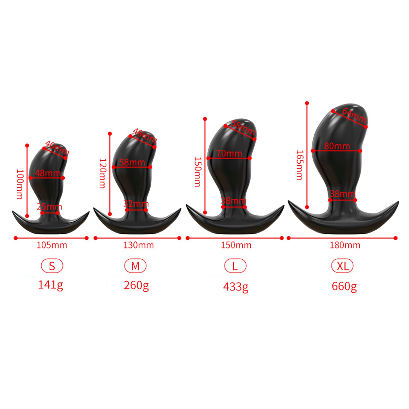 Plug anale Butt Plug Massaggiatore prostatico Grande Medio Piccolo Plug anale Butt Plug con base di ancoraggio Set di giocattoli sessuali in silicone per principianti Uomini esperti(Schwarz,XL)