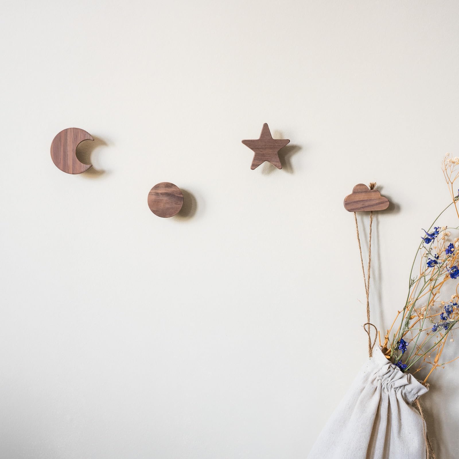 Wandhaken Aus Eichenholz – Sonne, Mond, Stern & Wolke Für Kinderzimmer & Flur