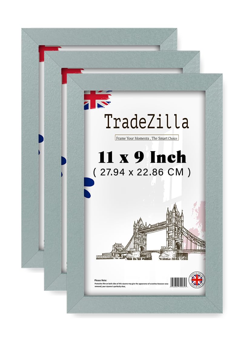 TradeZilla pack of 3 Classic Rectangle (27.94 x 22.86 CM) Silver Frame– Wood Finish - 11x9 Inch Poster/Photo/Picture Frame – 27.94 cm x 22.86 cm [ Silver ]