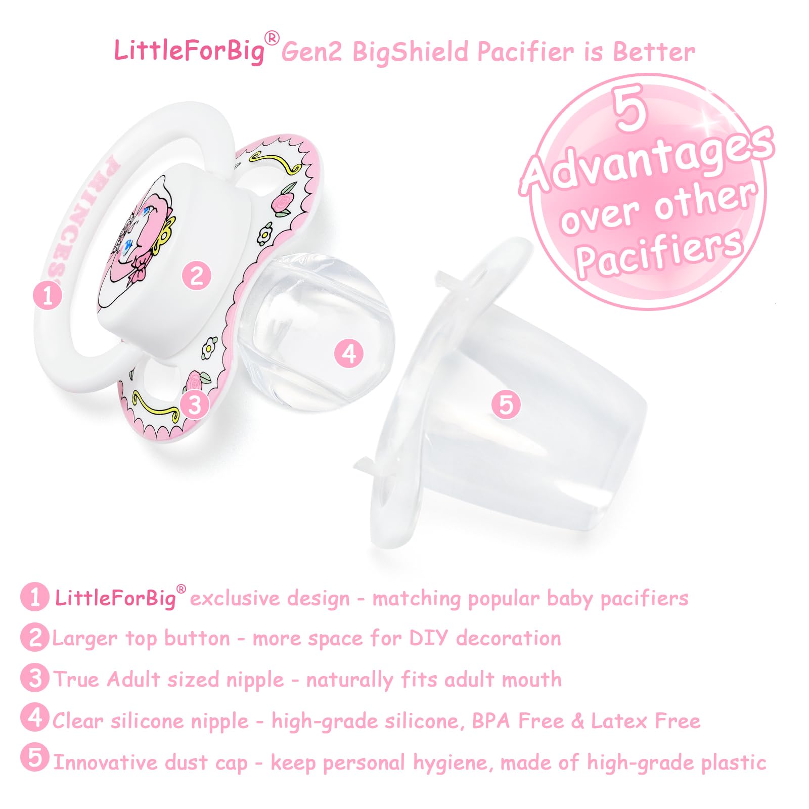 LittleForBig Bigshield Generation-II Adult Sized Printed Pacifier Little Beauty Pattern