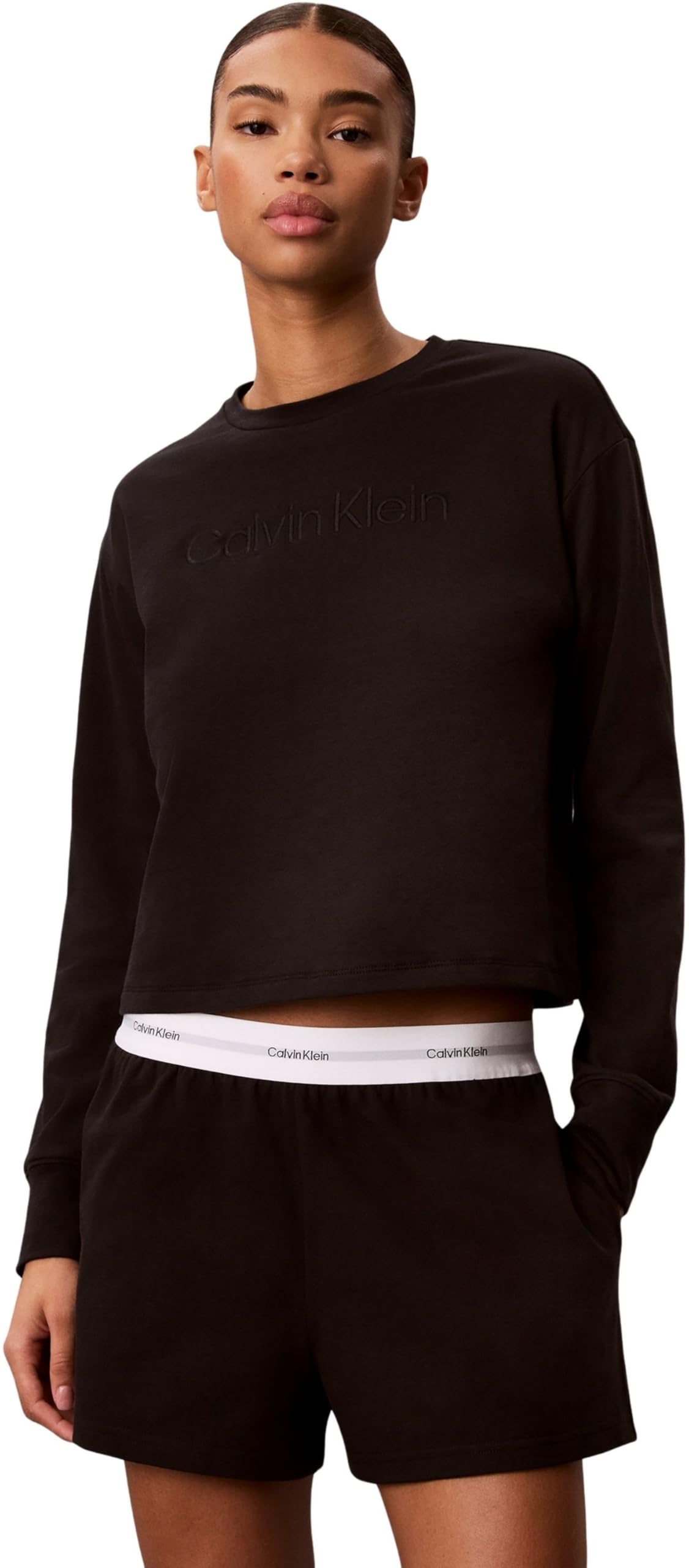 Calvin Klein Women’s Relaxed Crew Neck Stretch Sweatshirt, Black (Black), XS