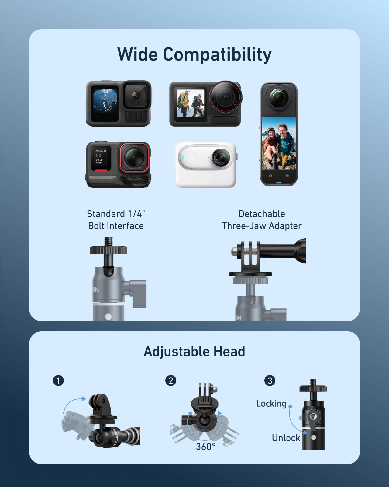 TELESIN Perche à selfie 4 en 1 avec poignée flottante étanche et extensible pour GoPro Hero 13, 12, 11, 10, 9, 8, DJI Osmo Action 6 5 Pro 4 3, Insta360 Ace