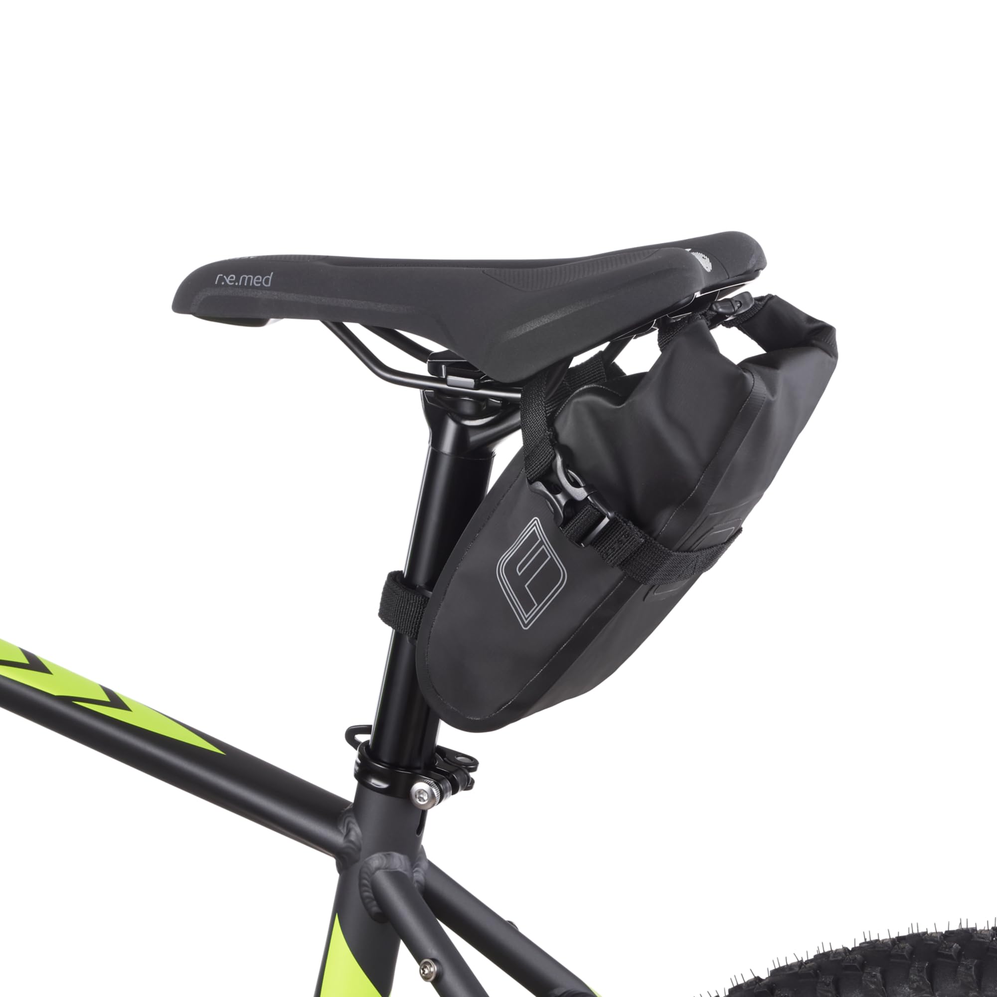 Fischer Bicycle Saddle Bag, Water-Repellent, Adjustable Size, Easy Assembly, Black