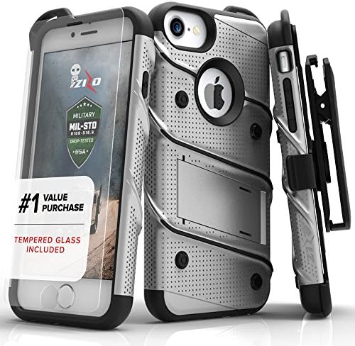 ArtMuseKits Zizo Bolt Series Compatible with iPhone 8 Case Military Grade Drop Tested with Tempered Glass Screen Protector, Holster iPhone 7 case Gray Black