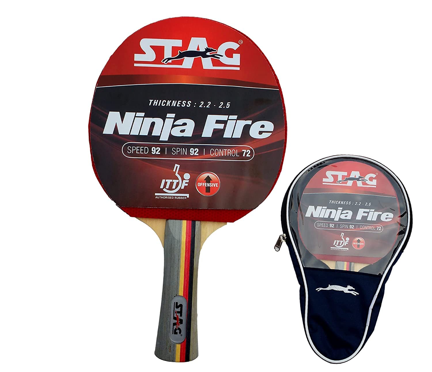 Stag Iconic Ninja Fire Advanced Series Table Tennis (T.T) Racket| Professional Training T.T Racquet to Level-Up The Performance | Custom Designed Comfortable Grip Paddle