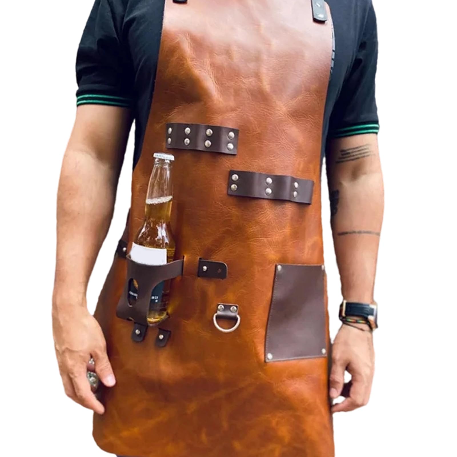 Buxuaaaa Stylish Leather Cooking Apron for All Genders Including Spill Proof and Quick Wipe Properties Multipurpose Apron