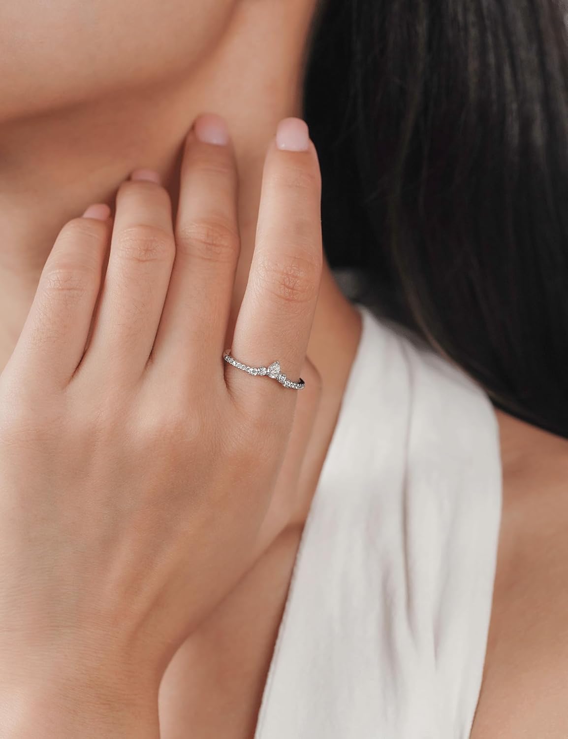 IMOLOVE Moissanite Wedding Bands for Women, 0.4 Carat Teardrop Stackable Curved Wedding Bands for Women Pear Shaped Silver Moissanite Rings for Women with 18K White Gold Plated Size 5-11 - Image 3