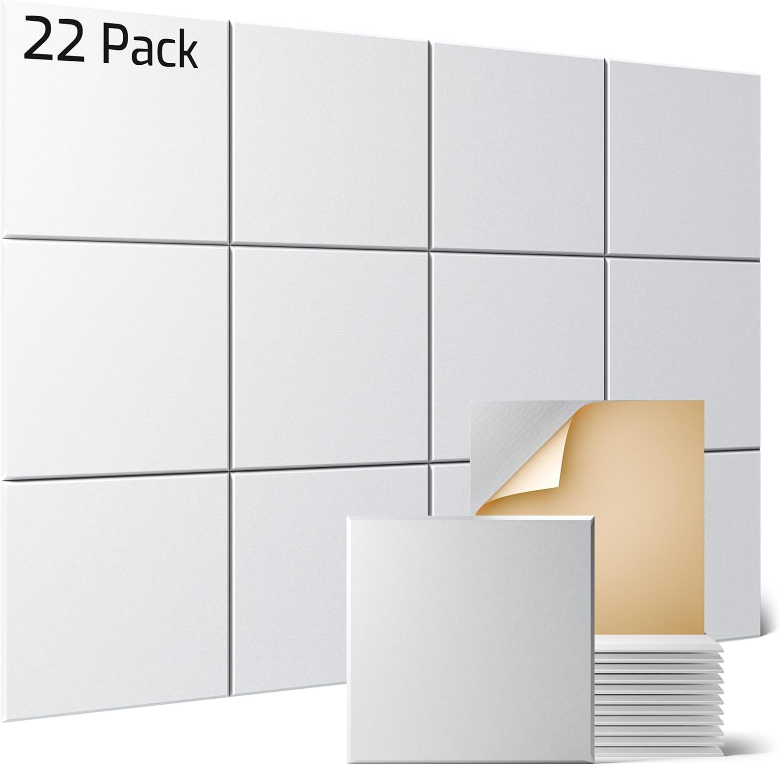 Sonicism 22 Pack Acoustic Wall Panels with Self-Adhesive, 12" X 12" X 0.4" Sound Proof Foam Panels, Decorative Soundproof Wall Panels, Sound Proof Absorbing Tiles for Home & Offices, White