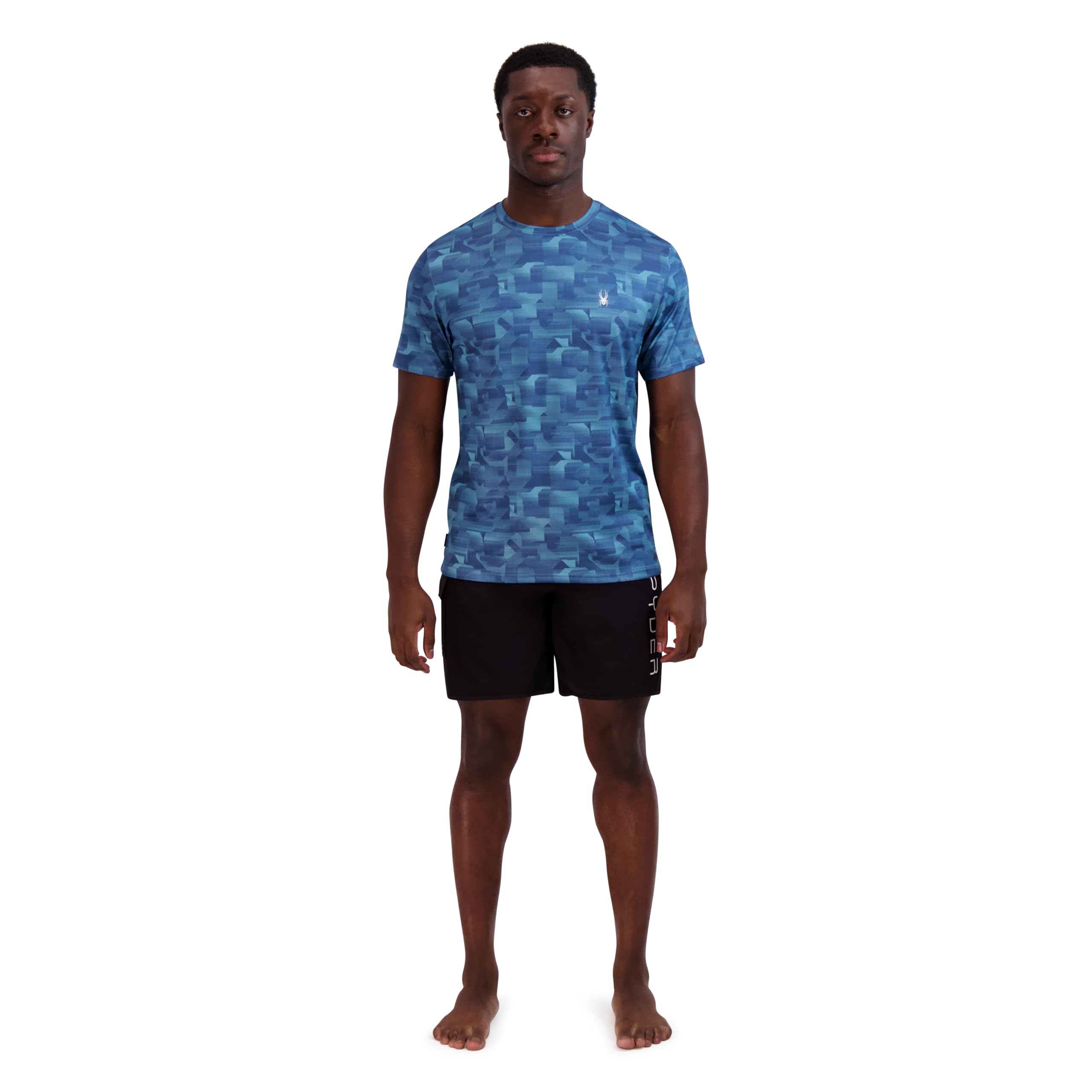 Spyder Men's Denim Heather Short Sleeve Rashguard – Upf+, Quick-Dry, Swim Shirt, Surfing, Hiking, Medium