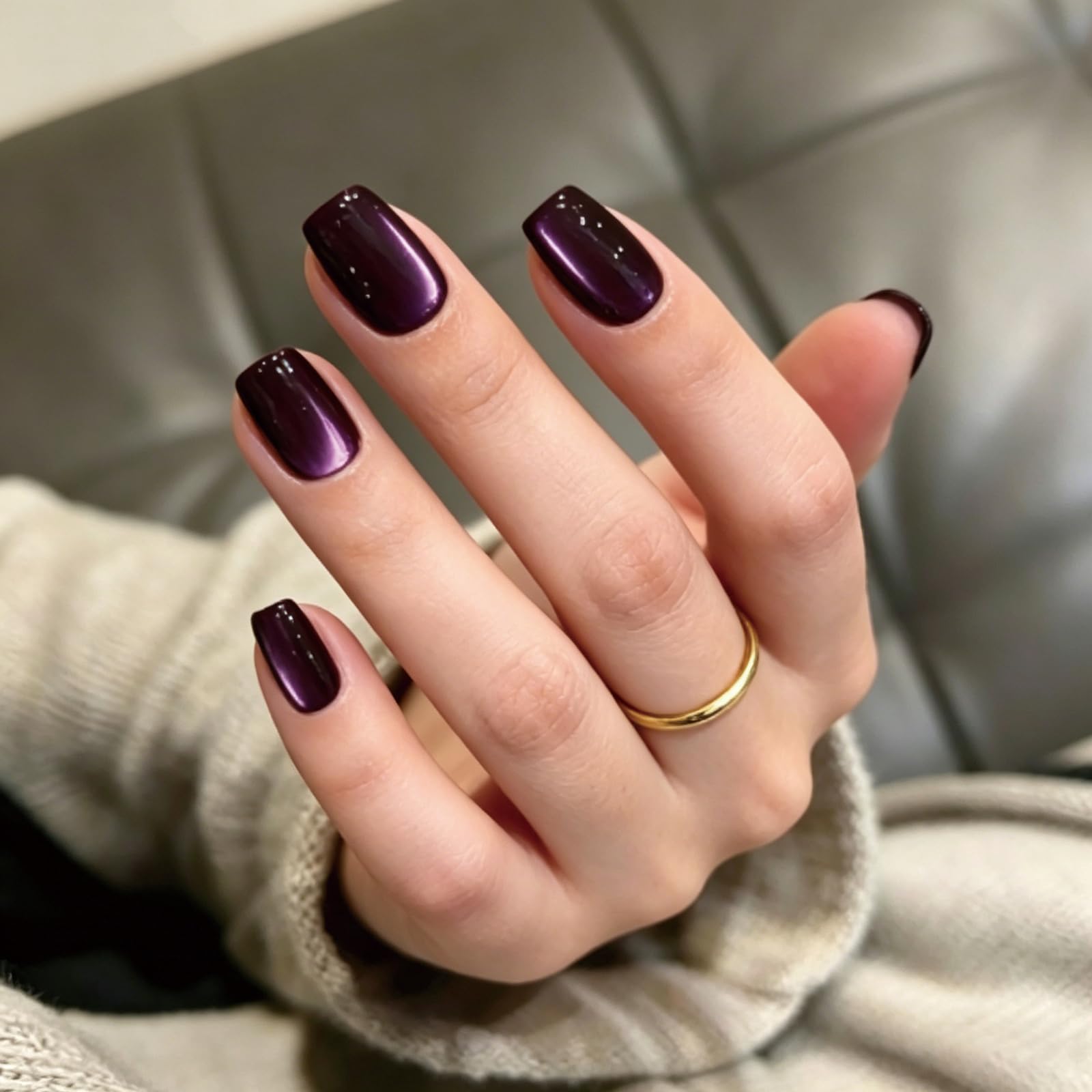 Fake Nails, Press on Nails with Cat Eye Effect, Gothic Purple Press on Nails Short, 30 PCS Nail Extensions for Professional and Casual Wear-image-21