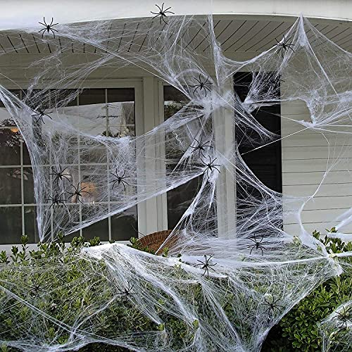 beseloa Toile d'araignée extensible pour Halloween, 60 g, toiles d'araignée extensibles pour Halloween avec 30 fausses araignées, toile d'araignée extensible pour décoration d'Halloween Cover