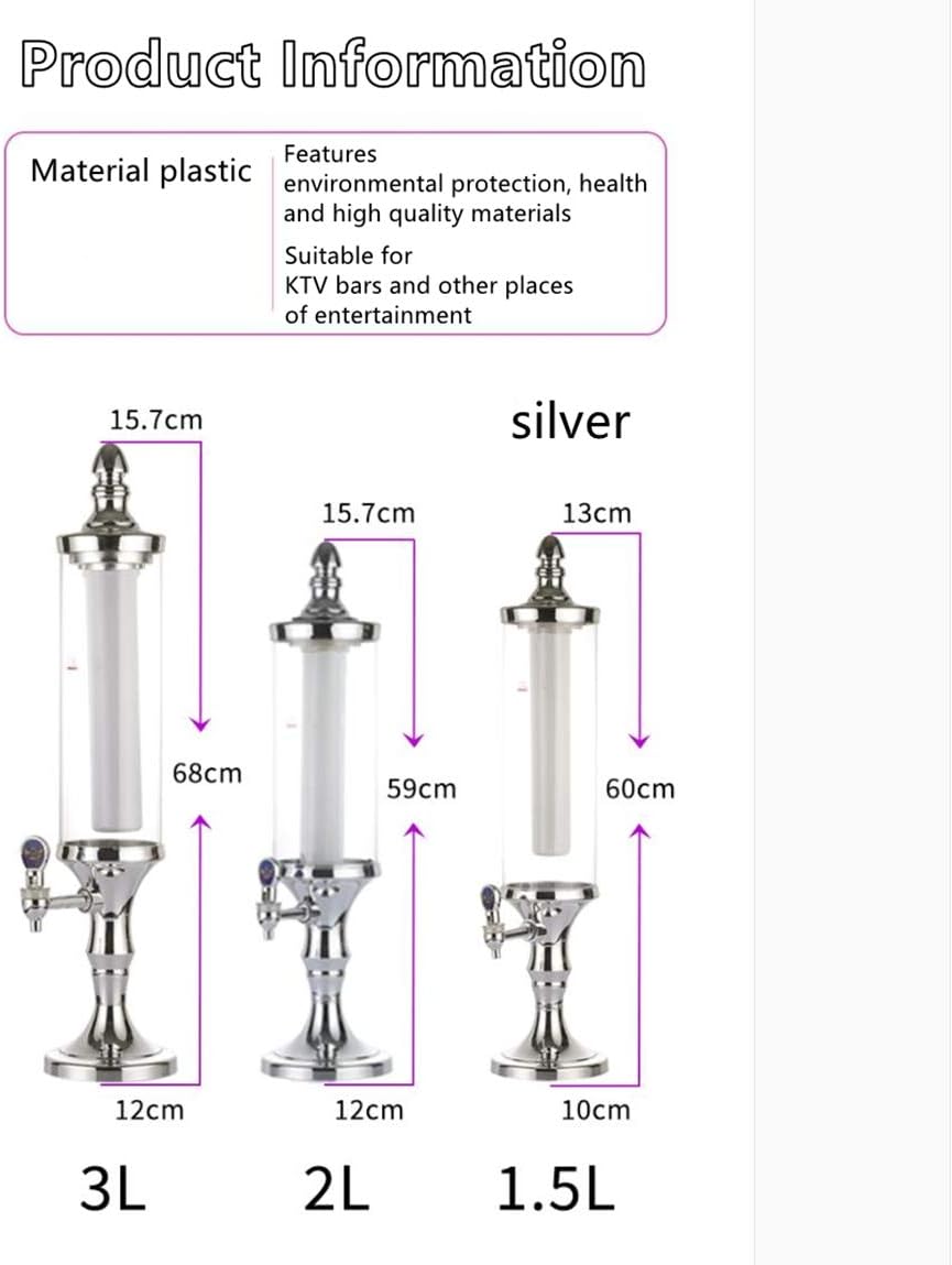 NOMAL Tabletop Wine Beer Tower Beverage Juice Dispenser with LED Colorful Shinning Lights for Bar Party Restaurant KTV Barbecue Restaurant (Silver,3L)