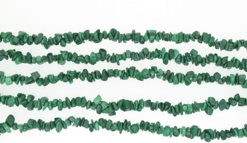 ShreeCrystalsBeads Natural Malachite Gemstone Chips Beads for Jewelry Making Free Form Shape, Malachite Chips, 5 Strands Each of 34" Length