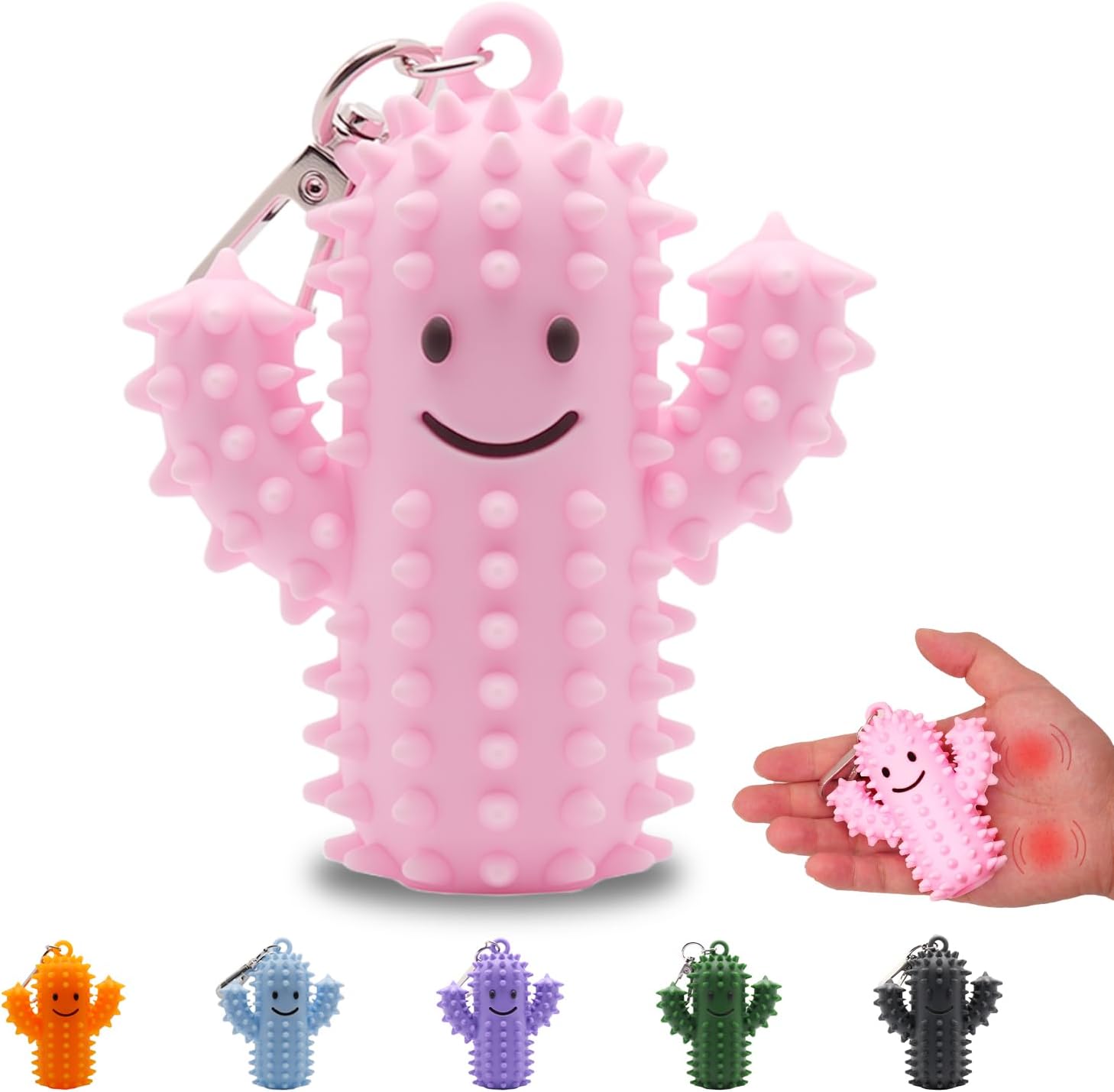 1 PCS Little Ouchies Pain Fidget，Silicone Cactus Stim Tools for Adults, Sensory Pain Stim Fidget Toy , Spiky Grippy Stim Keychain, Anxiety Relief Items Fidget, Fun Gift for Friends and Family (Pink)