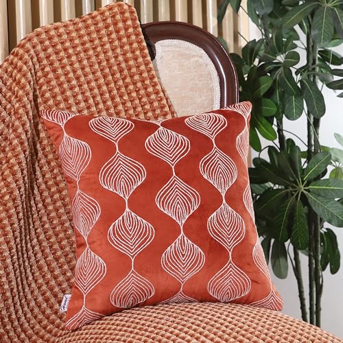 Image of Home- The Best is for You Luxurious Rust Velvet Cushion Covers Embroidered - Pack of 2, 16x16 Inch