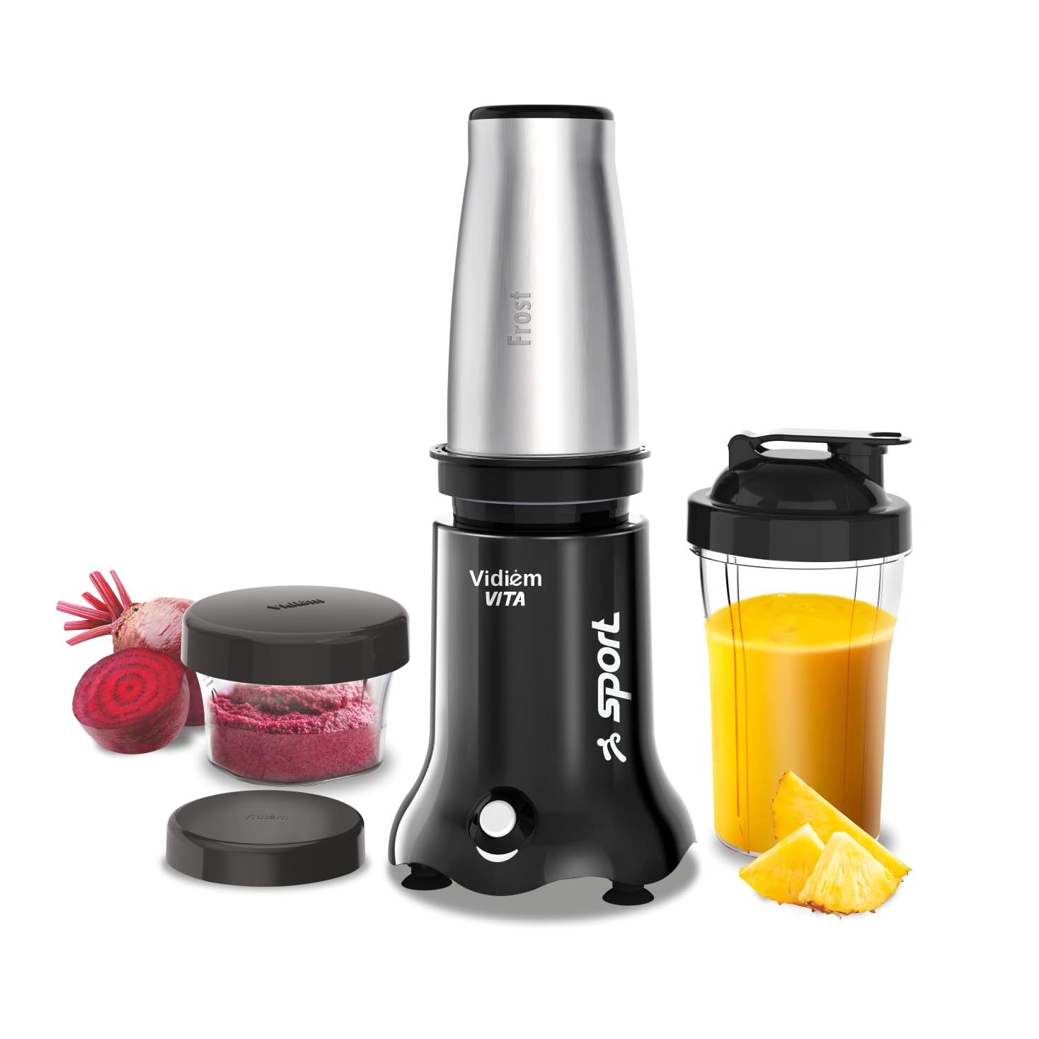 Vidiem VITA Sport 500 W Personal Blender/Mixer/Grinder/Smoothie Maker | 22000 RPM Aria CoolTec Motor | 3 Jars (600 ml SS Flask, 500 ml + 200 ml jar) For Gym/Travel/Kitchen Needs | 3 Year Warranty-image-9