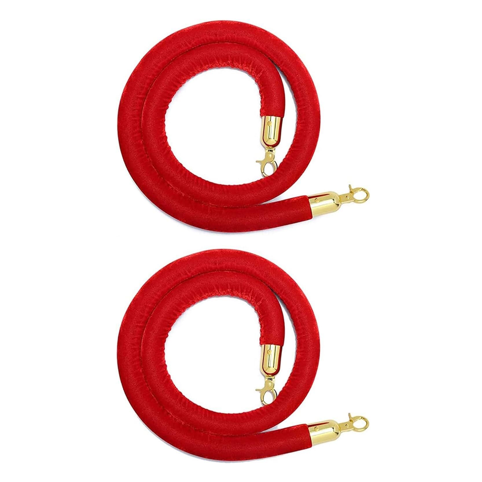 2 Pack Velvet Crowd Control Rope with Polished Gold Hooks - 4ft Red Stanchion for Hotels, Theaters, and Events(Red,4ft/120cm)