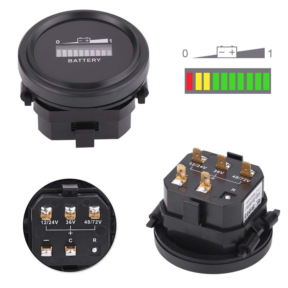 Ejoyous Indicatore del Misuratore di Livello della Batteria Digitale LED 12V / 24V / 36V / 48V / 72V per Carrello